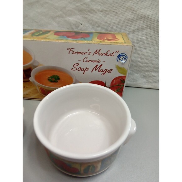 Giftco Inc Farmers Market Set Of 2‎ Soup Bowls Ceramic Dishwasher Safe - Picture 6 of 11